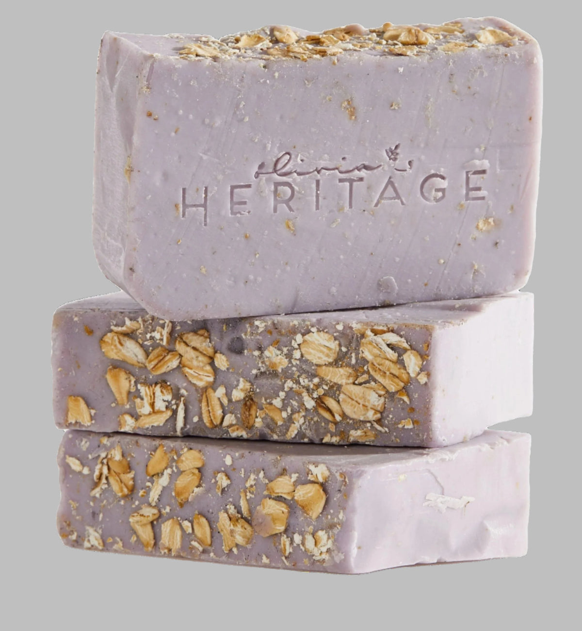 Handcrafted Lavender Oats Healing Soap with a soothing texture, featuring lavender and oat ingredients, from uliviasheritage.com